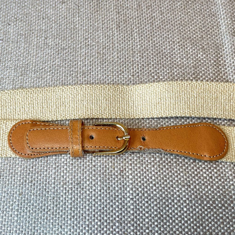 Tan and Cream Elastic Belt with Gold Buckle Size Meduim